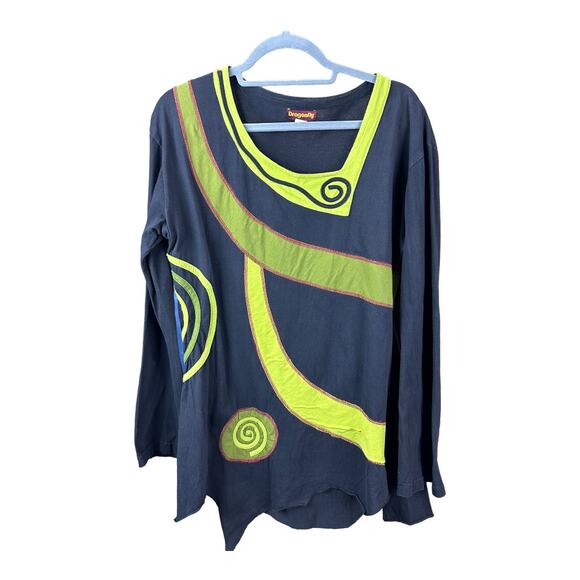 Dragonfly black green art to wear tunic cotton long sleeve casual size XL - Picture 1 of 3